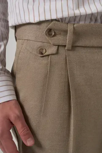 Morven Erkek Bej Poliviskon Trend Desenli Slim Fit Çift Pile Pantolon - 4