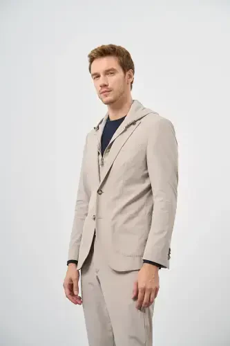 Modazone Erkek Bej Polyamide Torba Cep Kapüşonlu Slim Fit Mono Yaka Spor Takım Elbise - 3