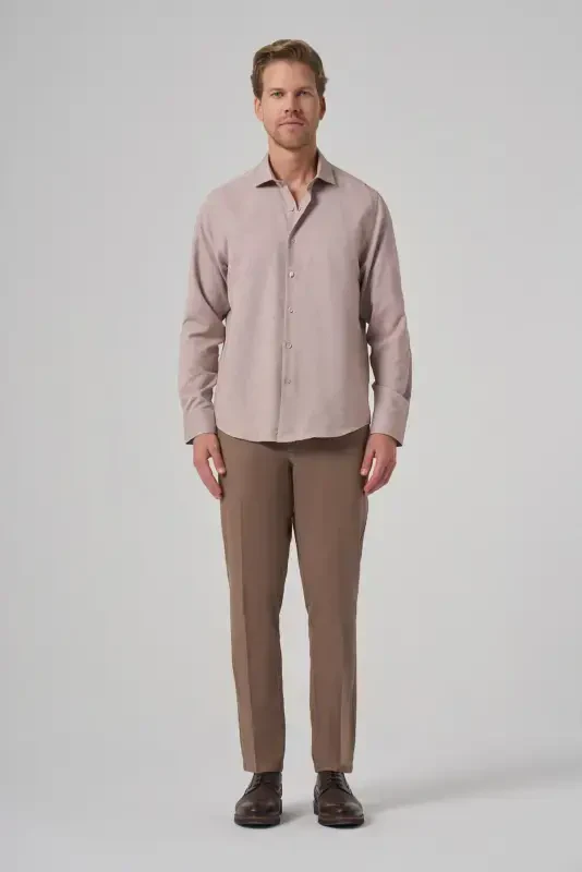 Morven Erkek Bej Polyester Trend Desenli Dynamic Fit İtalyan Yaka Gömlek - 4