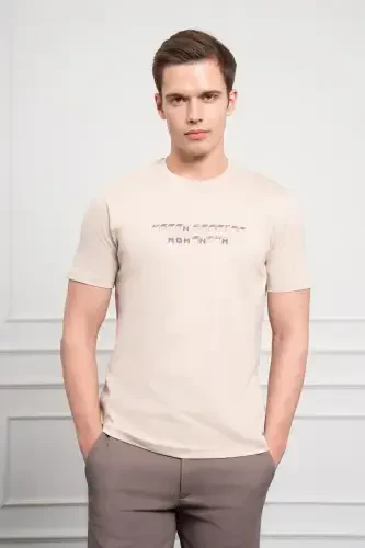 Morven Erkek Bej Trend Bisiklet Yaka Dinamik Fit Pamuk T-Shirt - 3