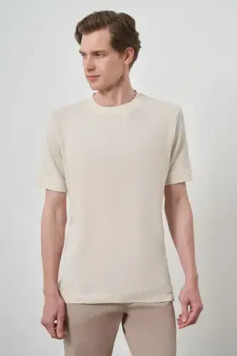 Morven Erkek Bej Trend Bisiklet Yaka T-Shirt - MORVEN (1)