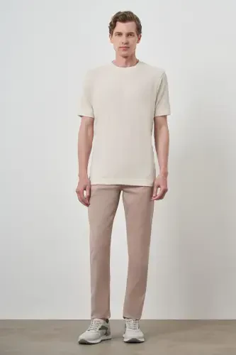 Morven Erkek Bej Trend Bisiklet Yaka T-Shirt - MORVEN (1)