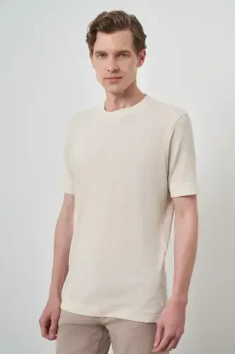 Morven Erkek Bej Trend Bisiklet Yaka T-Shirt - 3