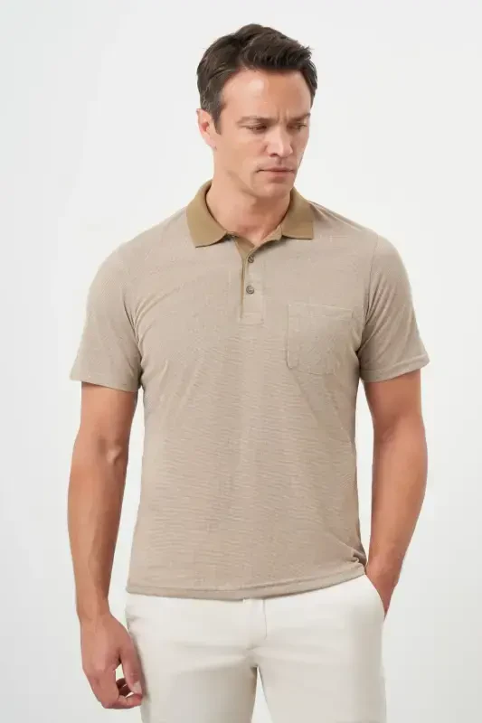 Morven Erkek Bej Trend Cepli Polo Yaka T-Shirt - 3