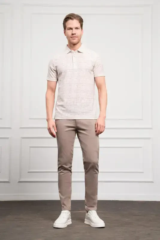 Morven Erkek Bej Trend Polo Yaka Desenli Dynamic Fit Rahat Kesim T-Shirt - 2