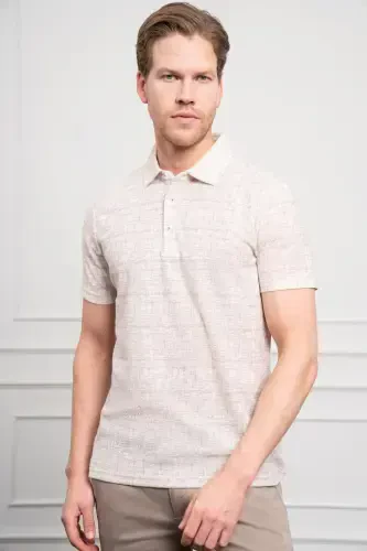 Morven Erkek Bej Trend Polo Yaka Desenli Dynamic Fit Rahat Kesim T-Shirt - 4