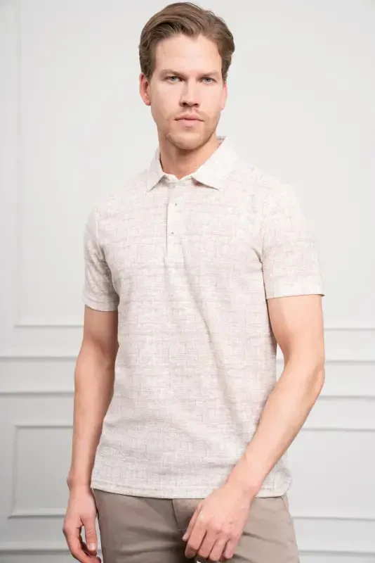 Morven Erkek Bej Trend Polo Yaka Desenli Dynamic Fit Rahat Kesim T-Shirt - 4
