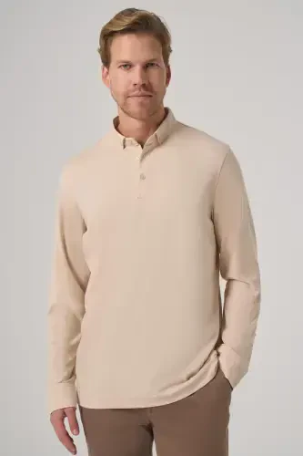 Modazone Erkek Bej Trend Polo Yaka Rayon Sweatshirt 