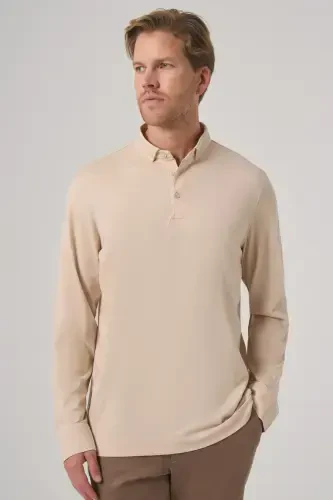 Morven Erkek Bej Trend Polo Yaka Rayon Sweatshirt - MORVEN (1)