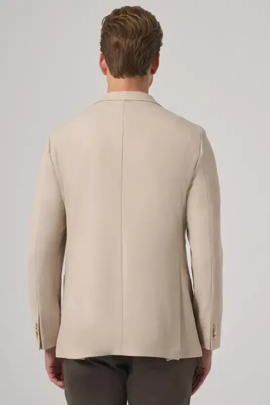 Morven Erkek Bej Trend Slim Fit Mono Yaka Ceket - 5