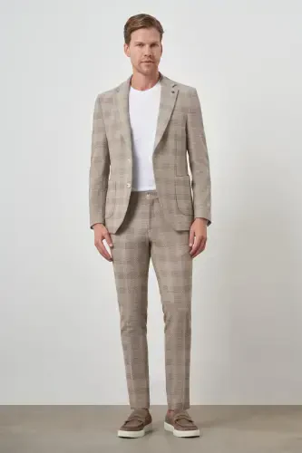 Morven Erkek Bej Trend Slim Fit Mono Yaka Takım Elbise - 2