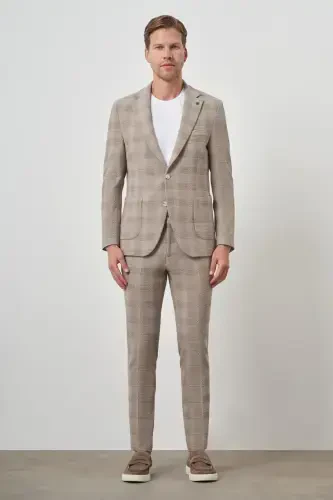 Morven Erkek Bej Trend Slim Fit Mono Yaka Takım Elbise - 3
