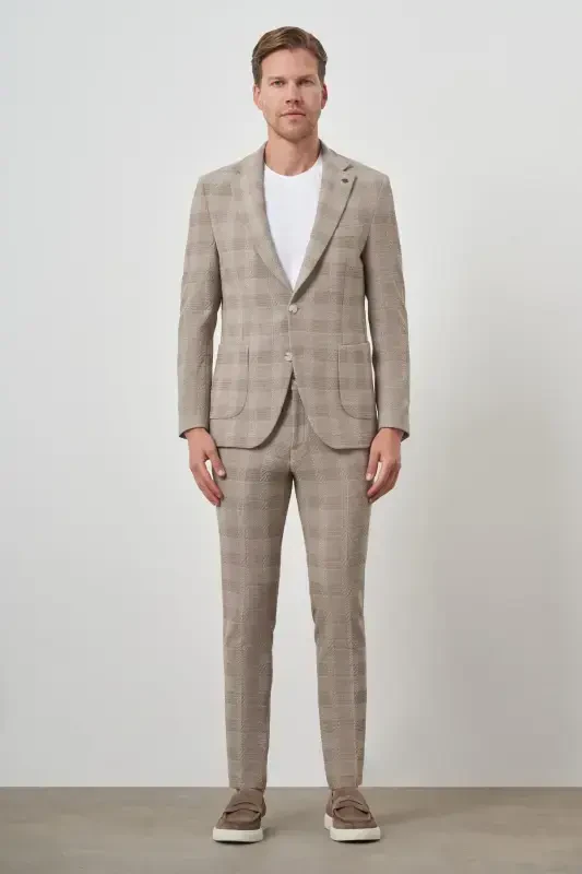Morven Erkek Bej Trend Slim Fit Mono Yaka Takım Elbise - 3