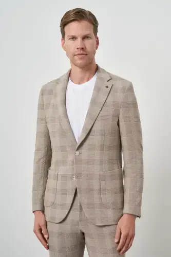 Morven Erkek Bej Trend Slim Fit Mono Yaka Takım Elbise - 4