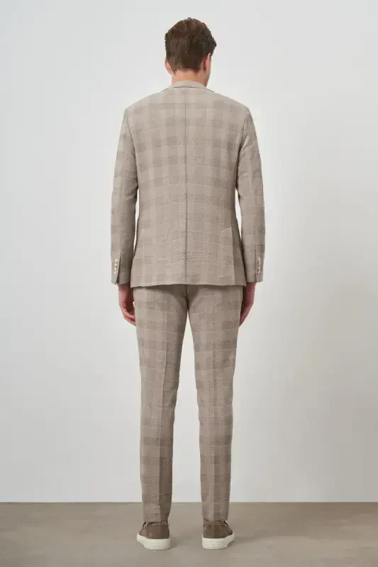 Morven Erkek Bej Trend Slim Fit Mono Yaka Takım Elbise - 5