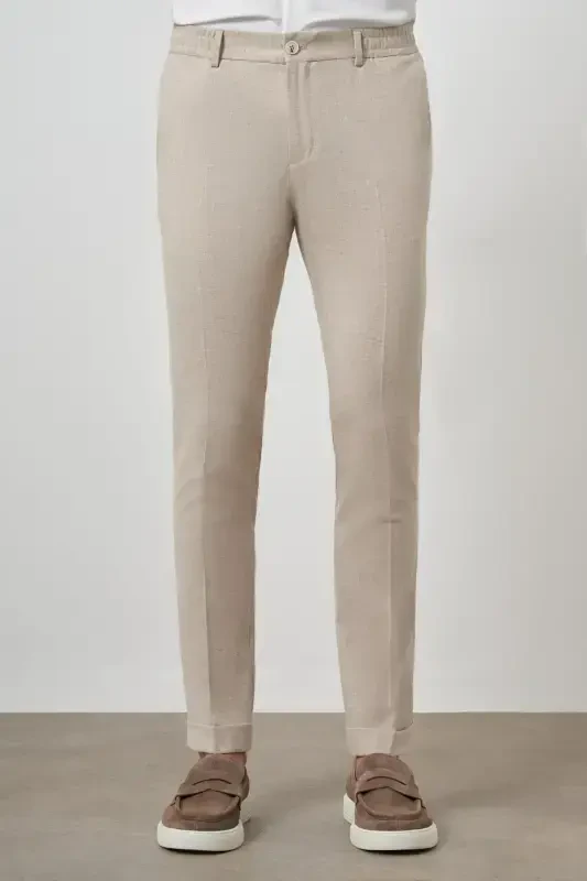 Morven Erkek Bej Trend Tam Lastikli Slim Fit Pantolon - 1