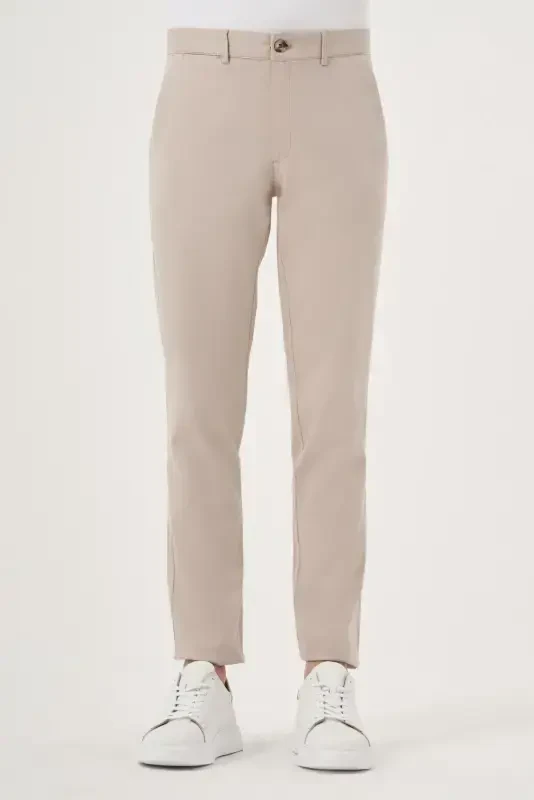 Morven Erkek Bej Yazlık Pamuk Yan Cep Slim Fit Chino Pantolon - 1