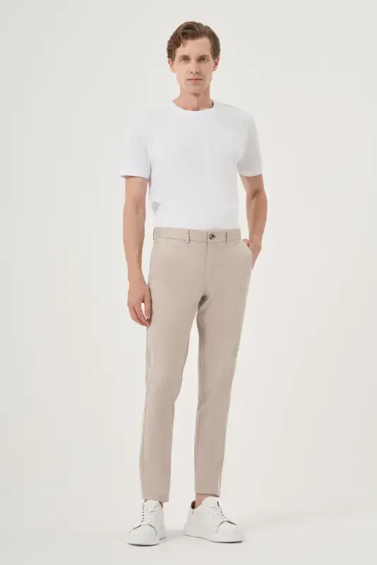 Morven Erkek Bej Yazlık Pamuk Yan Cep Slim Fit Chino Pantolon - 4