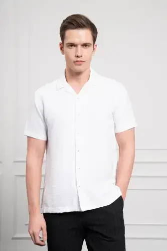 Modazone Erkek Beyaz Apaş Yaka Kısa Kol Gömlek 