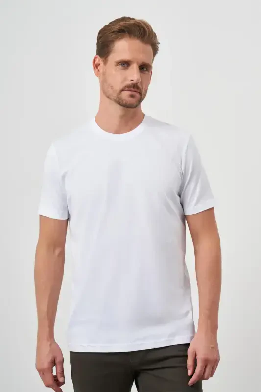 Morven Erkek Beyaz Basic Bisiklet Yaka Dynamic Fit Rahat Kesim T-Shirt - 2