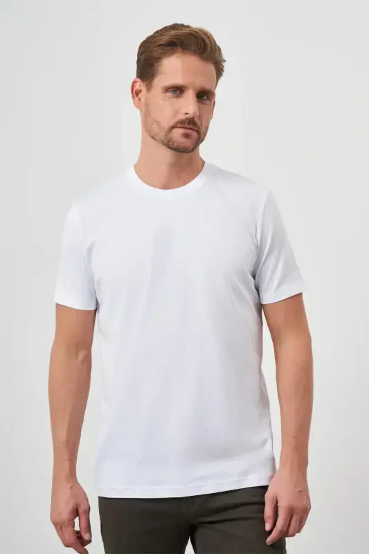Morven Erkek Beyaz Basic Bisiklet Yaka Dynamic Fit T-Shirt - 2