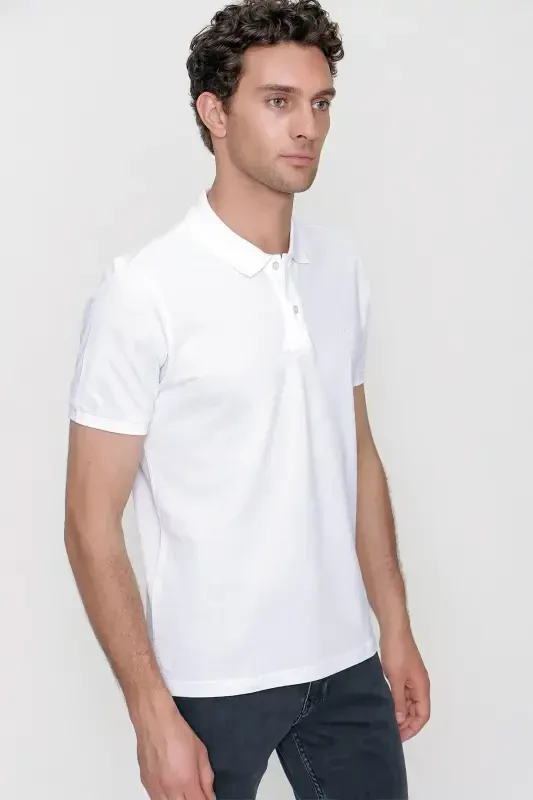 Modazone Erkek Beyaz Basic Polo Yaka Dynamic Fit T-Shirt - 2