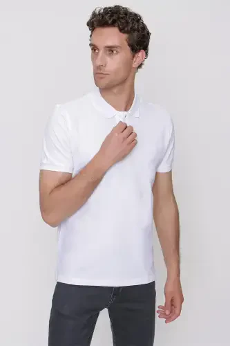Modazone Erkek Beyaz Basic Polo Yaka Dynamic Fit T-Shirt - 3
