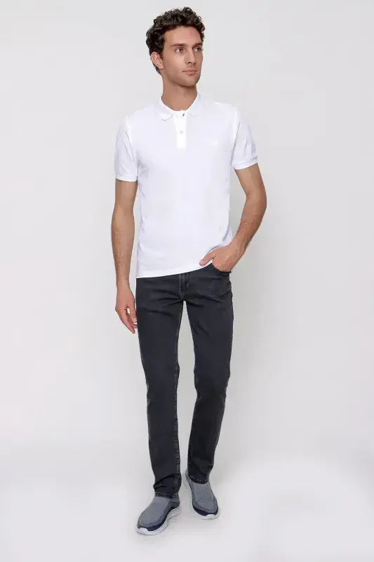 Modazone Erkek Beyaz Basic Polo Yaka Dynamic Fit T-Shirt - 4