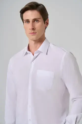 Morven Erkek Beyaz Basic Regular Fit Sert Yaka Cepli Gömlek - 4