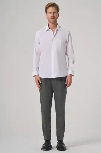 Morven Erkek Beyaz Basic Regular Fit Sert Yaka Cepli Gömlek - 4
