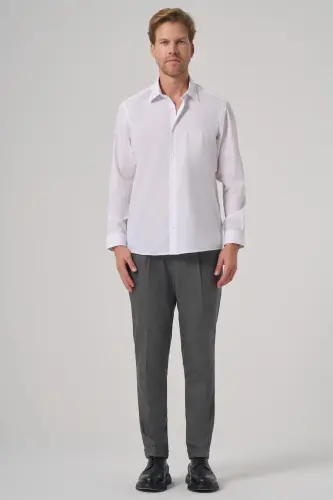 Modazone Erkek Beyaz Basic Regular Fit Sert Yaka Cepli Gömlek - 4
