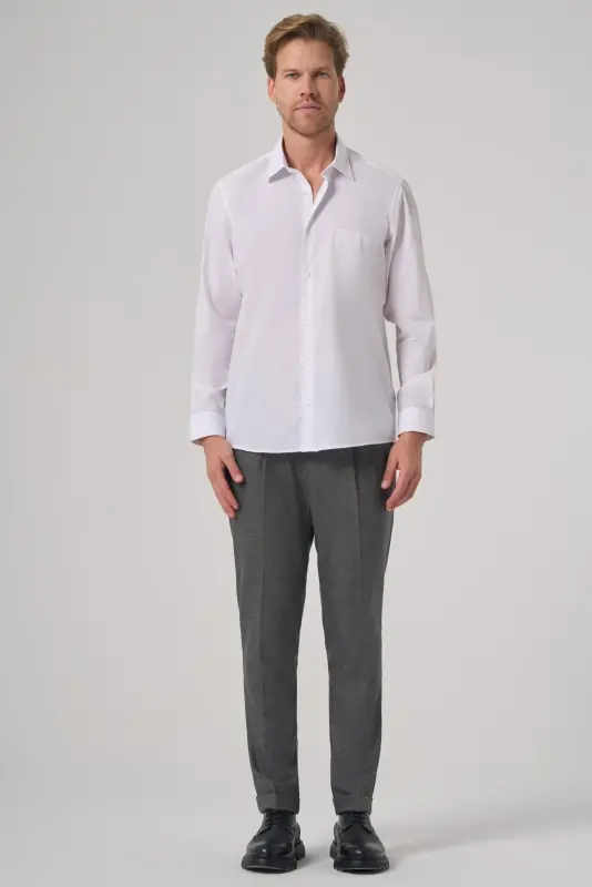 Modazone Erkek Beyaz Basic Regular Fit Sert Yaka Cepli Gömlek - 4