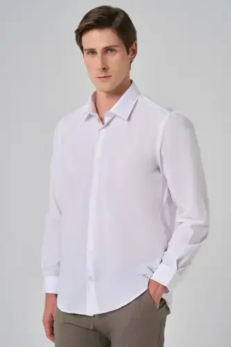 Morven Erkek Beyaz Basic Regular Fit Sert Yaka Gömlek - MORVEN (1)
