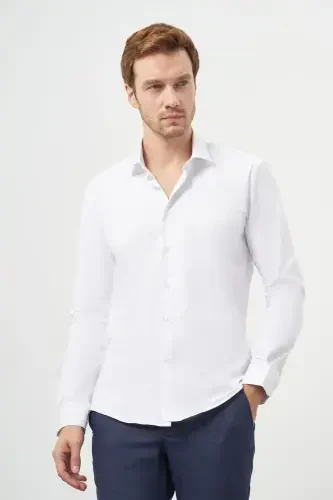 Morven Erkek Beyaz Basic Slim Fit İtalyan Yaka Gömlek - 1