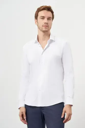 Morven Erkek Beyaz Basic Slim Fit İtalyan Yaka Gömlek - 3