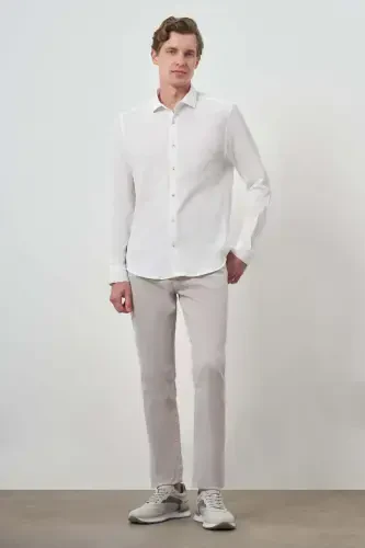 Morven Erkek Beyaz Gofre Trend Desenli Dynamic Fit İtalyan Yaka Gömlek - 2