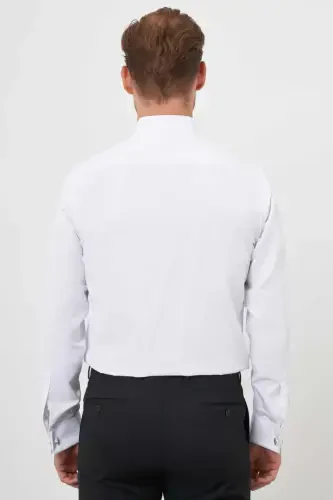 Morven Erkek Beyaz Manşetli Düz Desen Ata Yaka Slim Fit Gömlek - 5