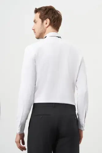 Morven Erkek Beyaz Manşetli Slim Fit Ata Yaka Gömlek - 5