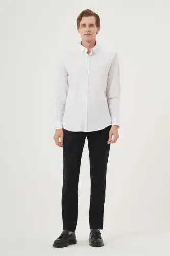 Morven Erkek Beyaz Örme Slim Fit Düğmeli Yaka Gömlek - 4
