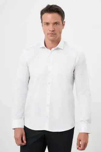 Morven Erkek Beyaz Pamuk Düz Desen İtalyan Yaka Slim Fit Gömlek - MORVEN (1)