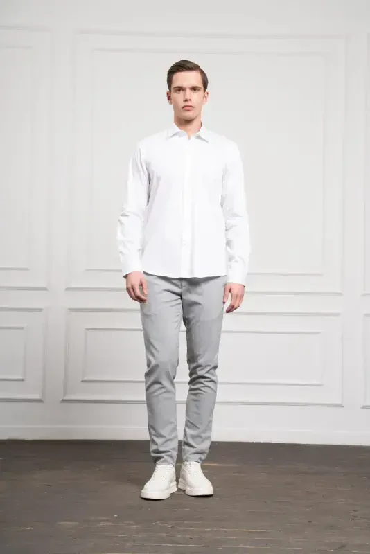 Morven Erkek Beyaz Pamuk Trend Slim Fit Dar Kesim Gömlek - 2
