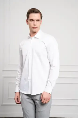 Morven Erkek Beyaz Pamuk Trend Slim Fit Dar Kesim Gömlek - 4