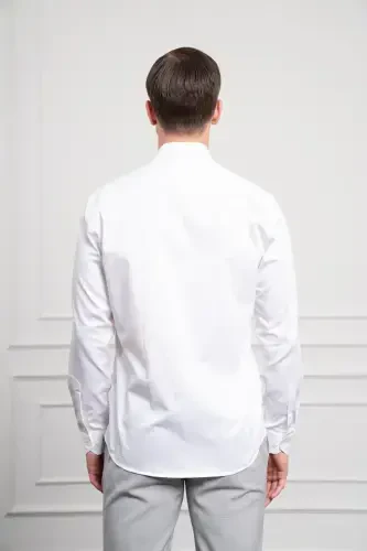 Morven Erkek Beyaz Pamuk Trend Slim Fit Dar Kesim Gömlek - 5
