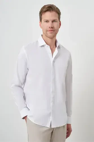 Morven Erkek Beyaz Pamuk Trend Slim Fit Dar Kesim Non Iron Gömlek - 3