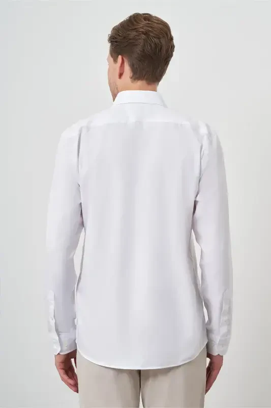 Morven Erkek Beyaz Pamuk Trend Slim Fit Dar Kesim Non Iron Gömlek - 5