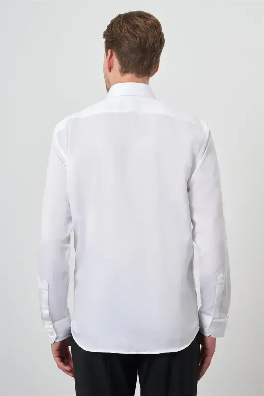 Morven Erkek Beyaz Pamuk Trend Slim Fit Dar Kesim Non Iron Gömlek - 4