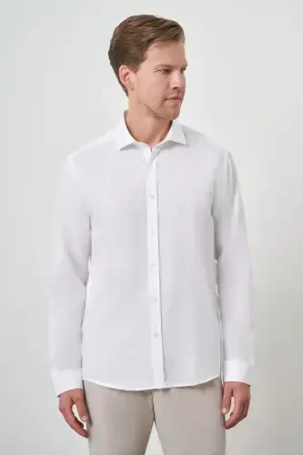 Morven Erkek Beyaz Pamuk Trend Slim Fit İtalyan Yaka Gömlek - MORVEN (1)