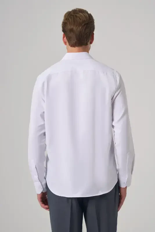 Morven Erkek Beyaz Polyester Trend Desenli Dynamic Fit İtalyan Yaka Gömlek - 5
