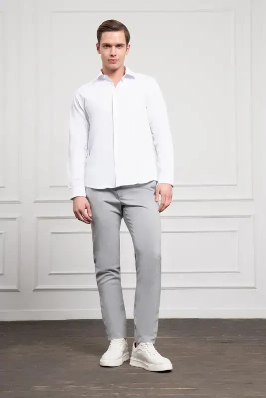 Morven Erkek Beyaz Slim Fit Dar Kesim Sert Spor Yaka Gömlek - 2