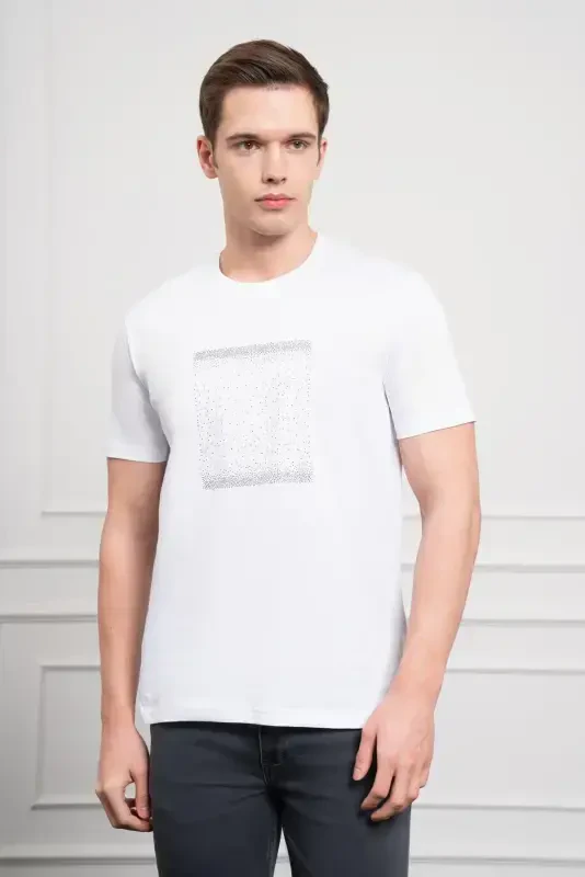 Morven Erkek Beyaz Trend Bisiklet Yaka Dinamik Fit Pamuk T-Shirt - 1